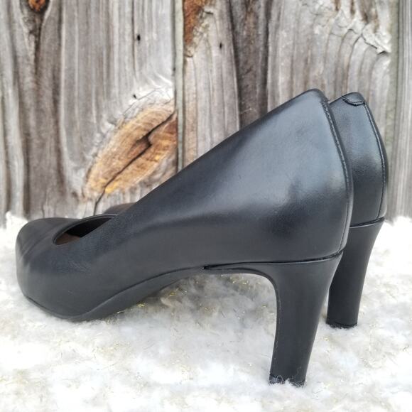 Black Leather Work Pumps Clarks Artisan Calla Rose Size 9 Comfort Cushion Heels - Picture 4 of 14